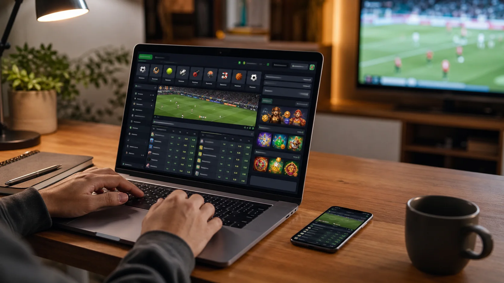 Plataforma banzaibet em notebook e celular com apostas esportivas e cassino online